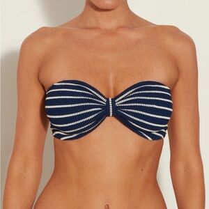 New Hunza G Jean Bikini *Top Only* Navy White Stripe Crinkle Stretchy Bandeau